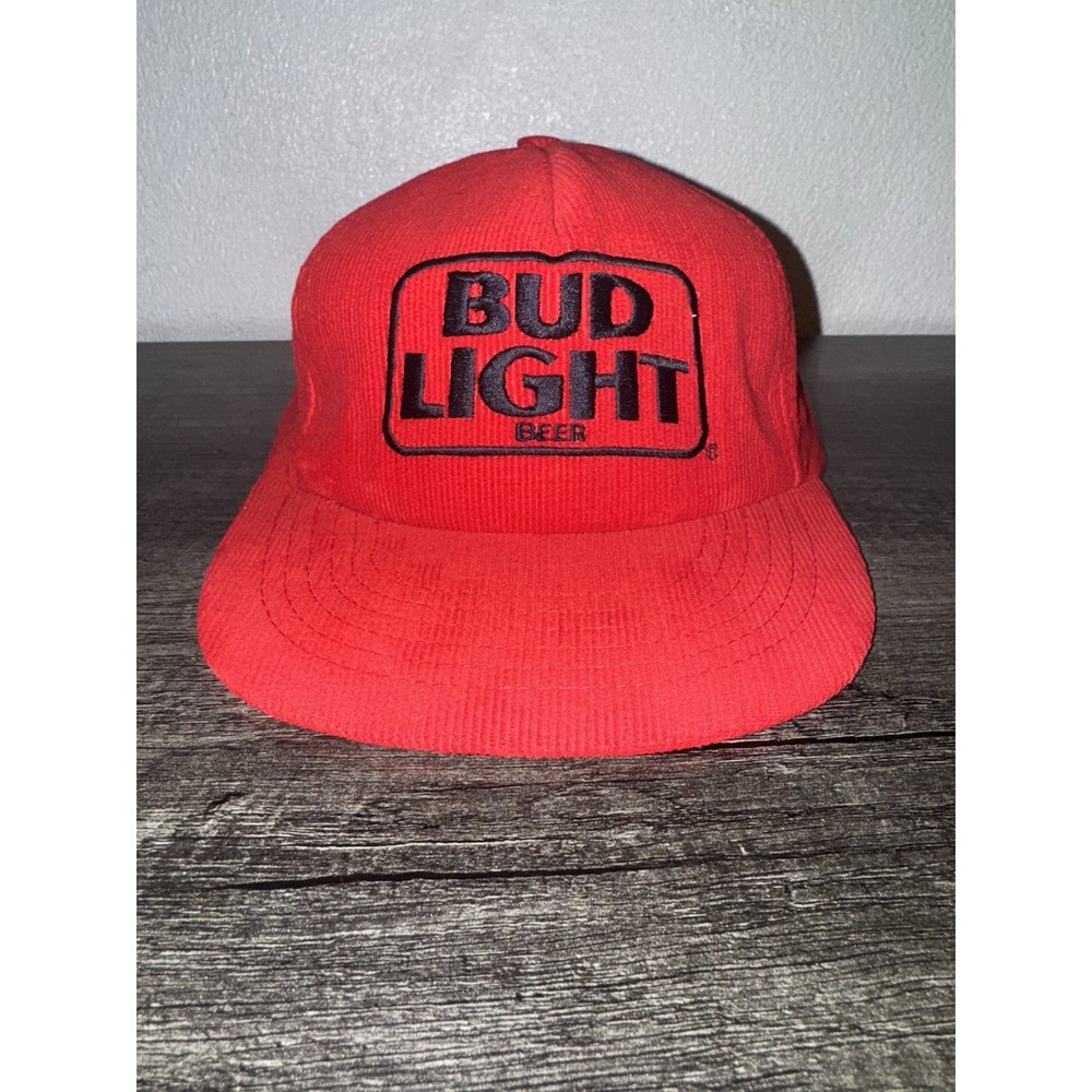 Vintage Bud Light Corduroy Rope Snapback Hat — Red/Black Beer Logo OSFA
